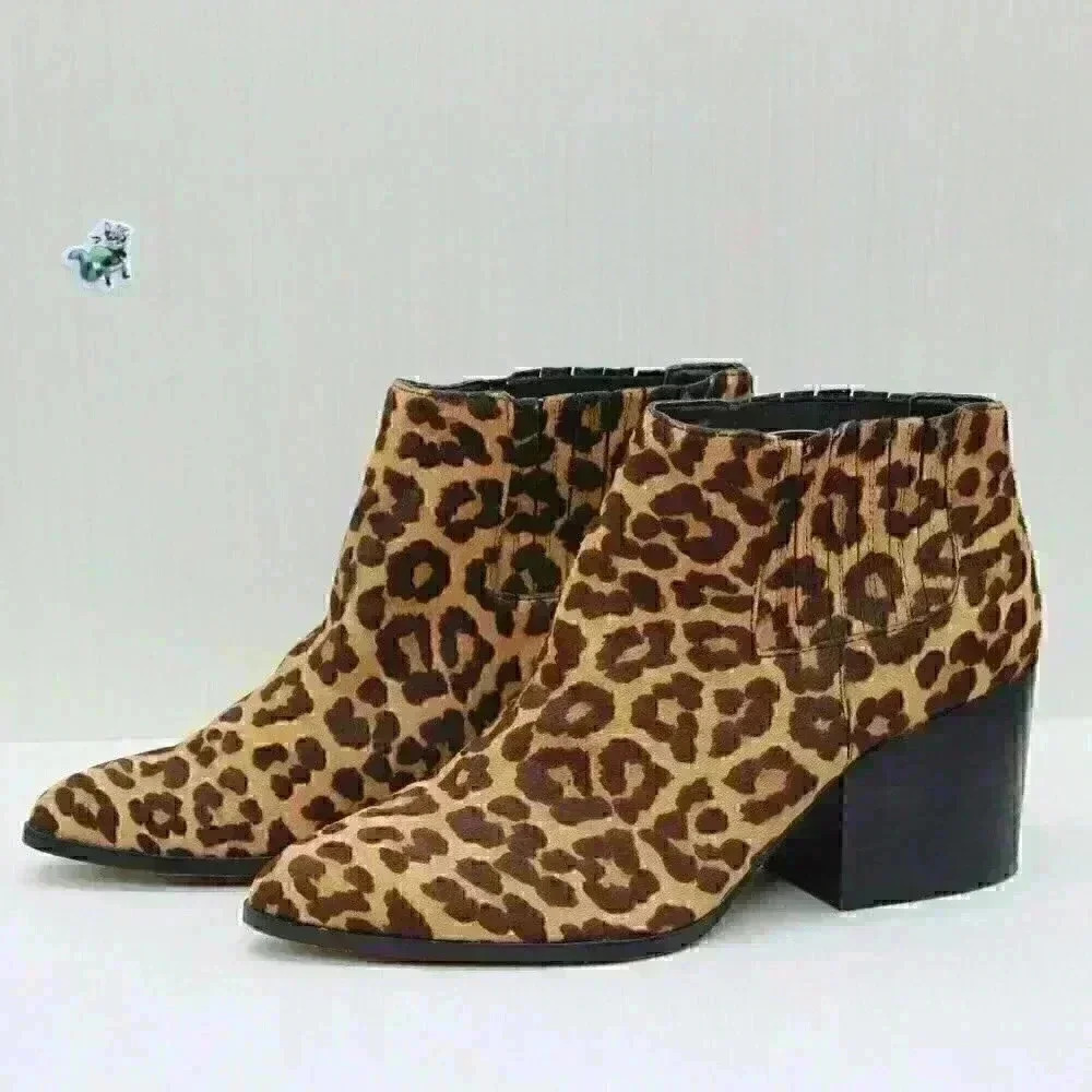 1. State Jerome Women's Brown Leopard Calf Hair Heeled Booties Size US 10/EU 40